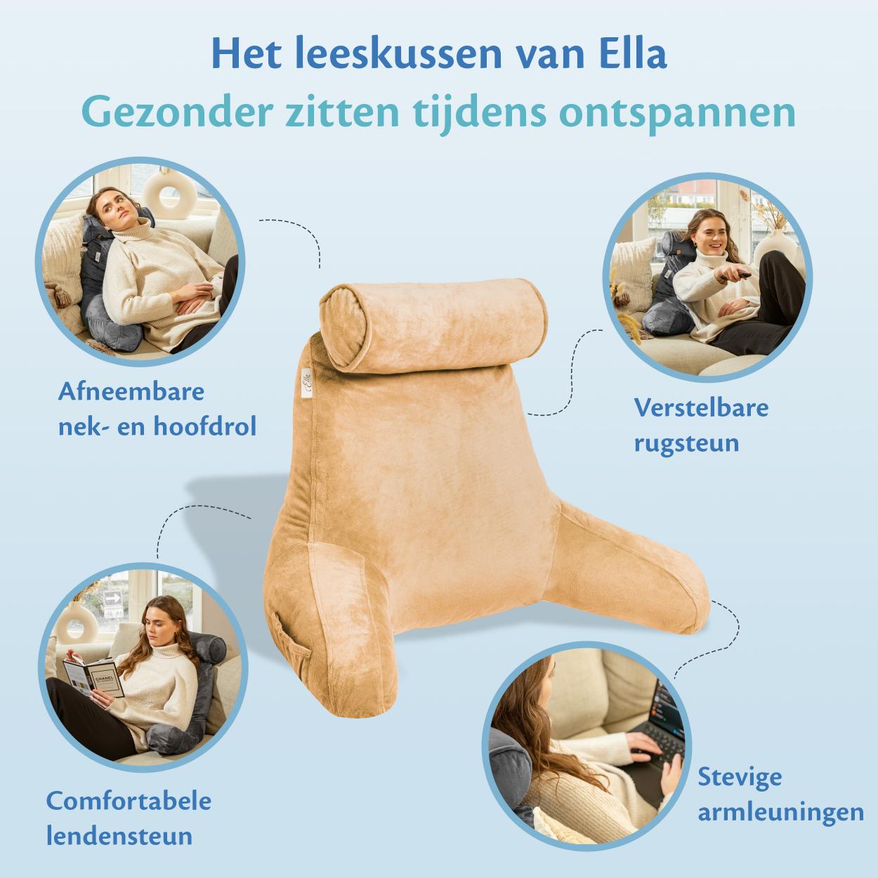 Het Ella Leeskussen, een stijlvolle rugleuning voor het bed, ideaal voor comfortabel lezen en ontspannen.