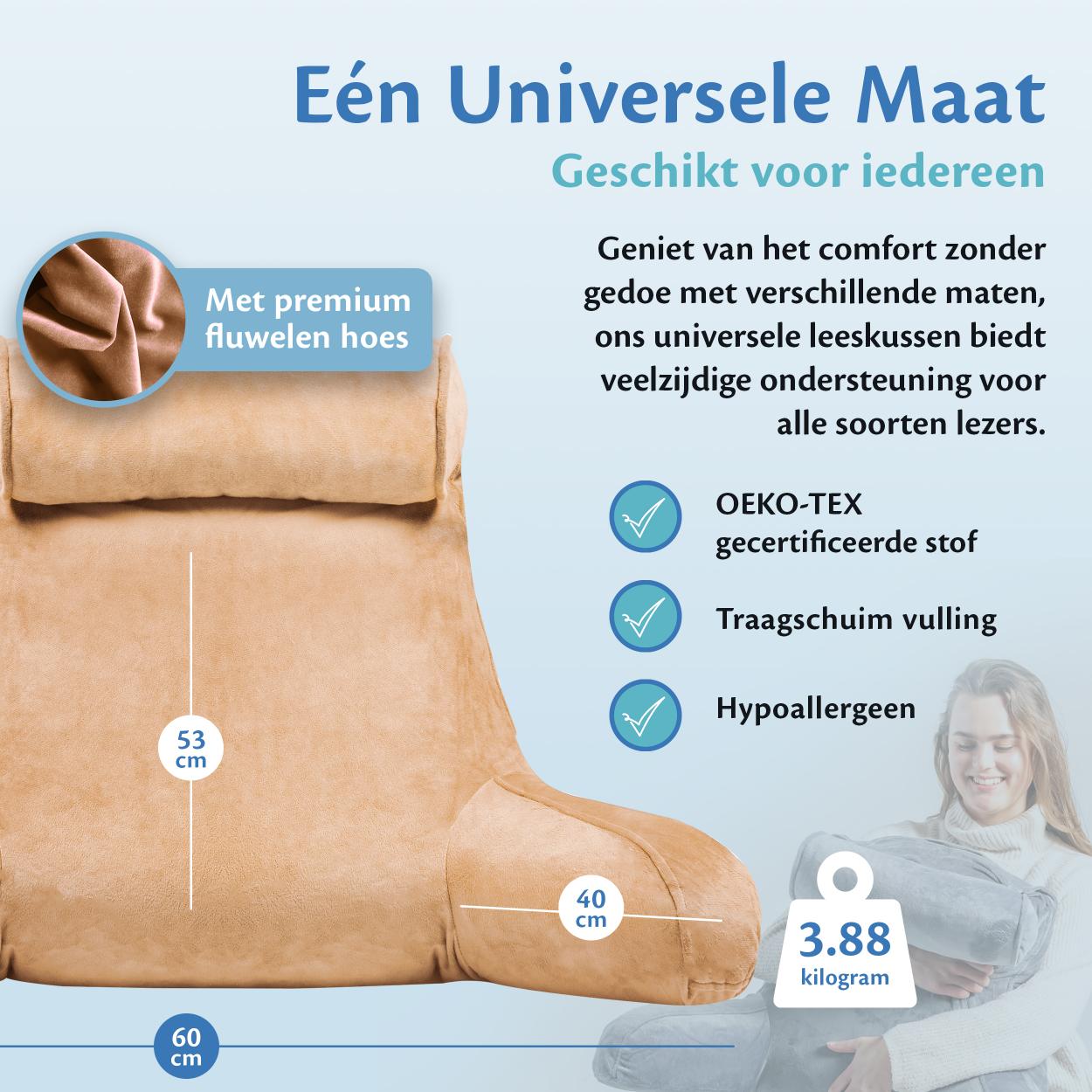 Het bed met een uitleg van de functies, inclusief het Ella Leeskussen voor een aangename leeshouding.