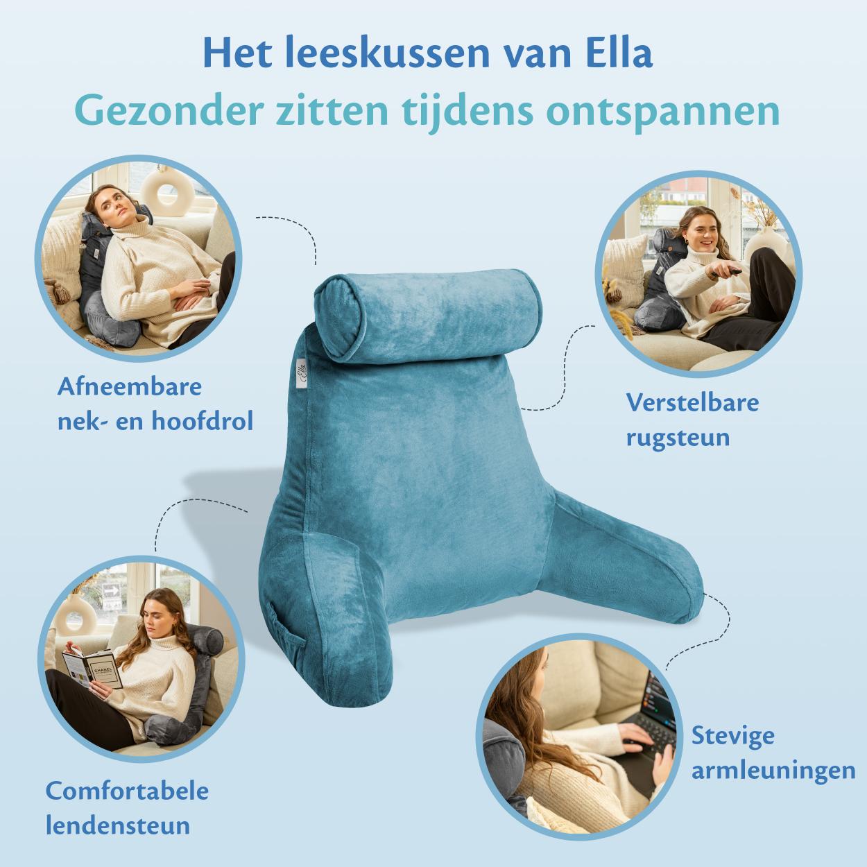 Beeld van het Ella Leeskussen, een praktische rugleuning voor het bed, perfect voor een gezellige leeshoek.
