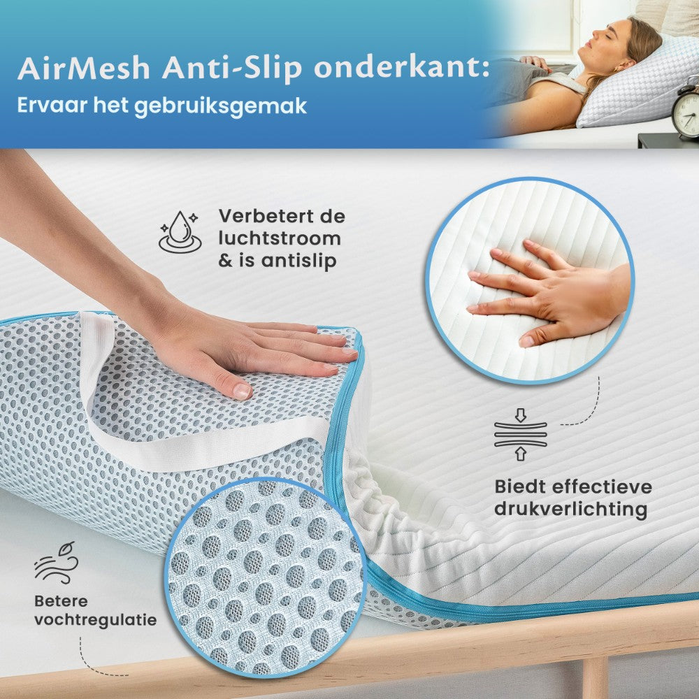 De Ella Matrastopper met airmesh anti-slip wordt afgebeeld, perfect voor extra grip en comfort tijdens het slapen.