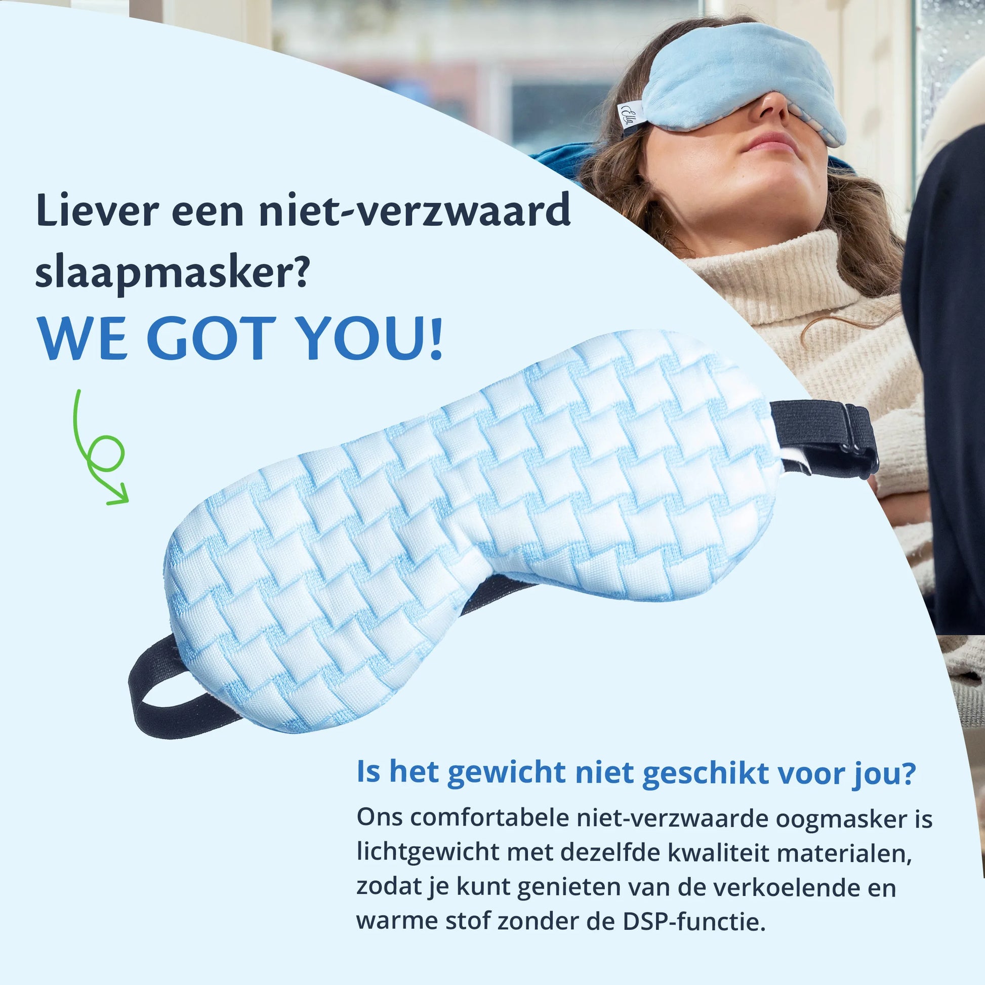 Comfortabel en lichtgewicht oogmasker van Ella Verzwaard, perfect voor een goede nachtrust met verkoelende en warme materialen.