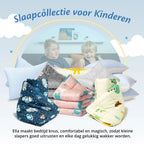 Overzicht van Ella kinder slaapcollectie met kinderkussens en kinderdekens in verschillende designs.