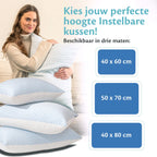 Hoofdkussen van memory foam, beschikbaar in drie formaten voor een ideale ondersteuning en comfort tijdens de nacht.