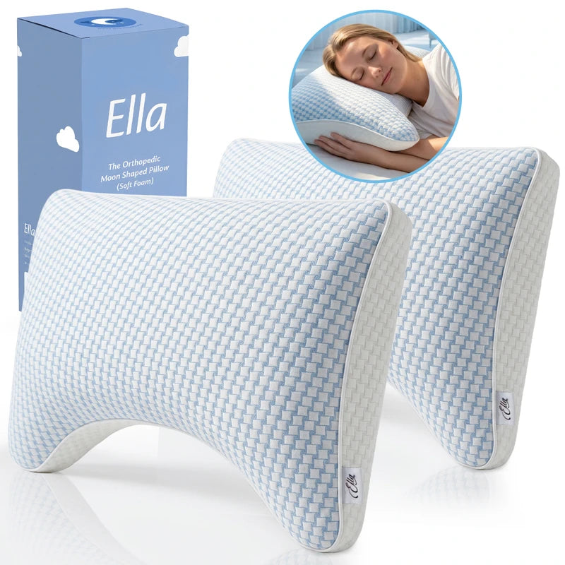 Ella Moon Hoofdkussen 2-pack bundel – twee ergonomische kussens voor zijslapers met memory foam vulling en Ella verpakking