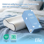 Ella hoofdkussen met verpakking; getest en veilig voor huidcontact met OEKO-TEX keurmerk.
