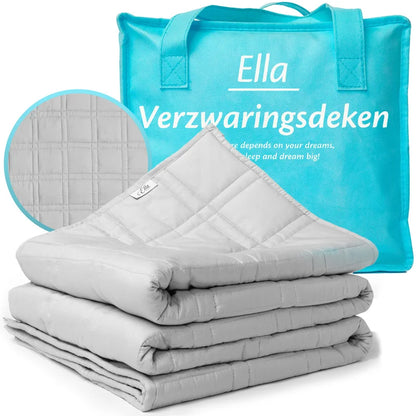 Een Ella Sleeps verzwaringsdeken voor volwassenen, ideaal voor het verminderen van stress en het bevorderen van een diepe slaap.