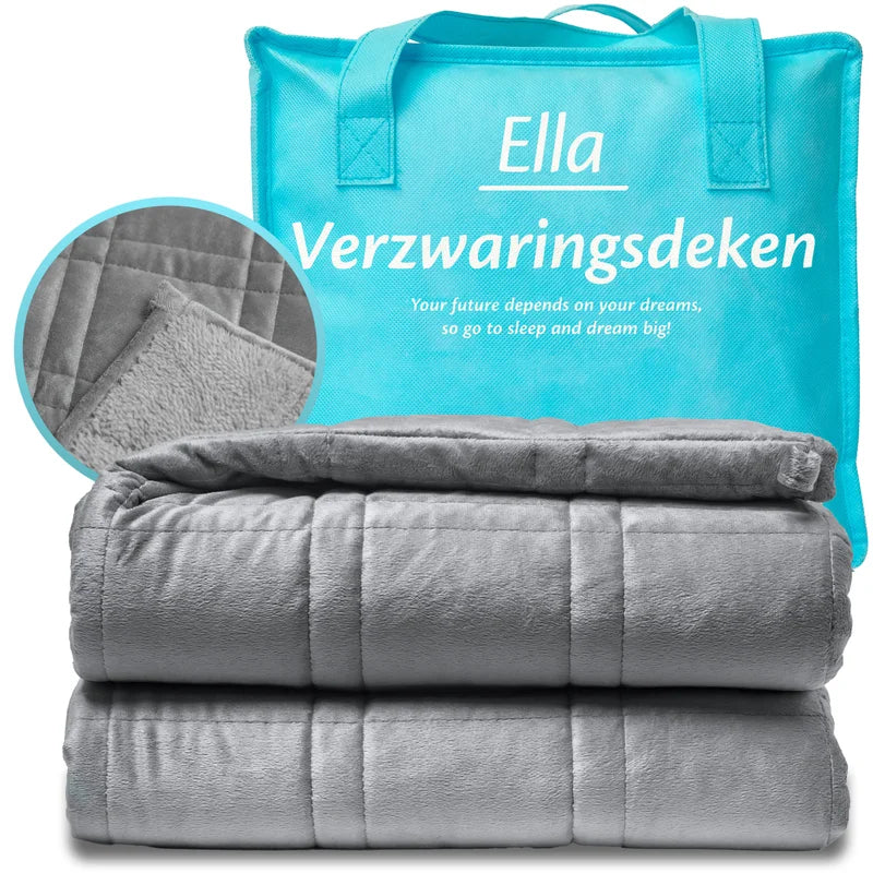Een Ella Sleeps verzwaringsdeken voor volwassenen, ideaal voor het verminderen van stress en het bevorderen van een diepe slaap.