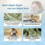 Vier voordelen van organisch witte Ella hoes voor verzwaringsdekens, getoond in gebruik.